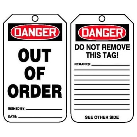 OSHA DANGER SAFETY TAG OUT OF ORDER MDT231PTM